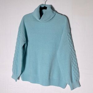 Penmans Turquoise Chenille Turtleneck Sweater With Cable Knit Sleeves M
